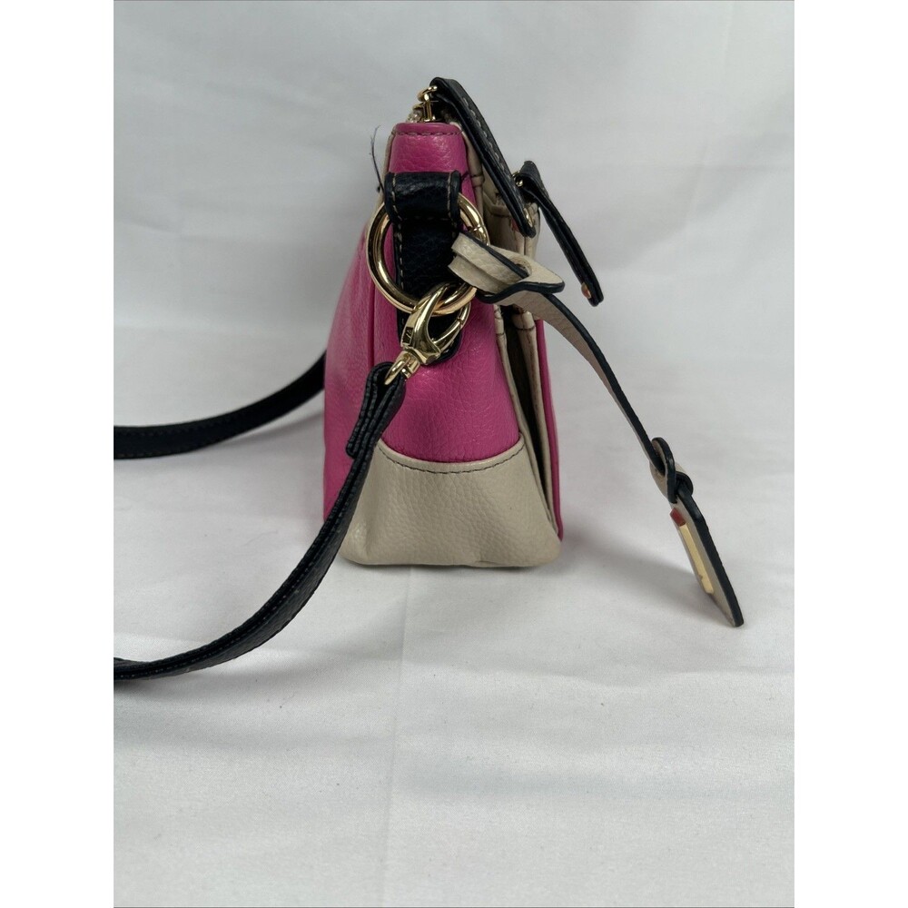 Tignanello Leather Hot Pink Taupe Crossbody Bag Purse Black Strap Barbie Preppy - Picture 10 of 16